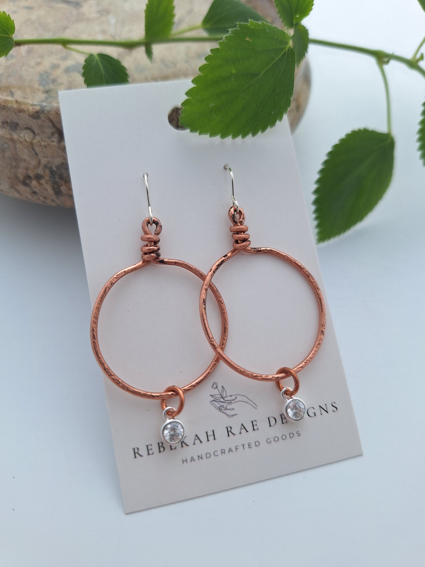 Hammered Hoop Earrings with gems