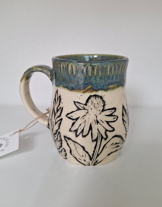 Echinacea Mug - Hand carved / sgraffito