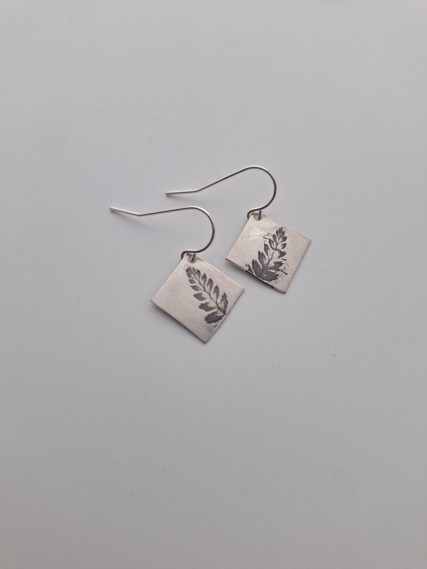 Sterling Silver Fern Imprint Earrings — Handcrafted Botanical Earrings