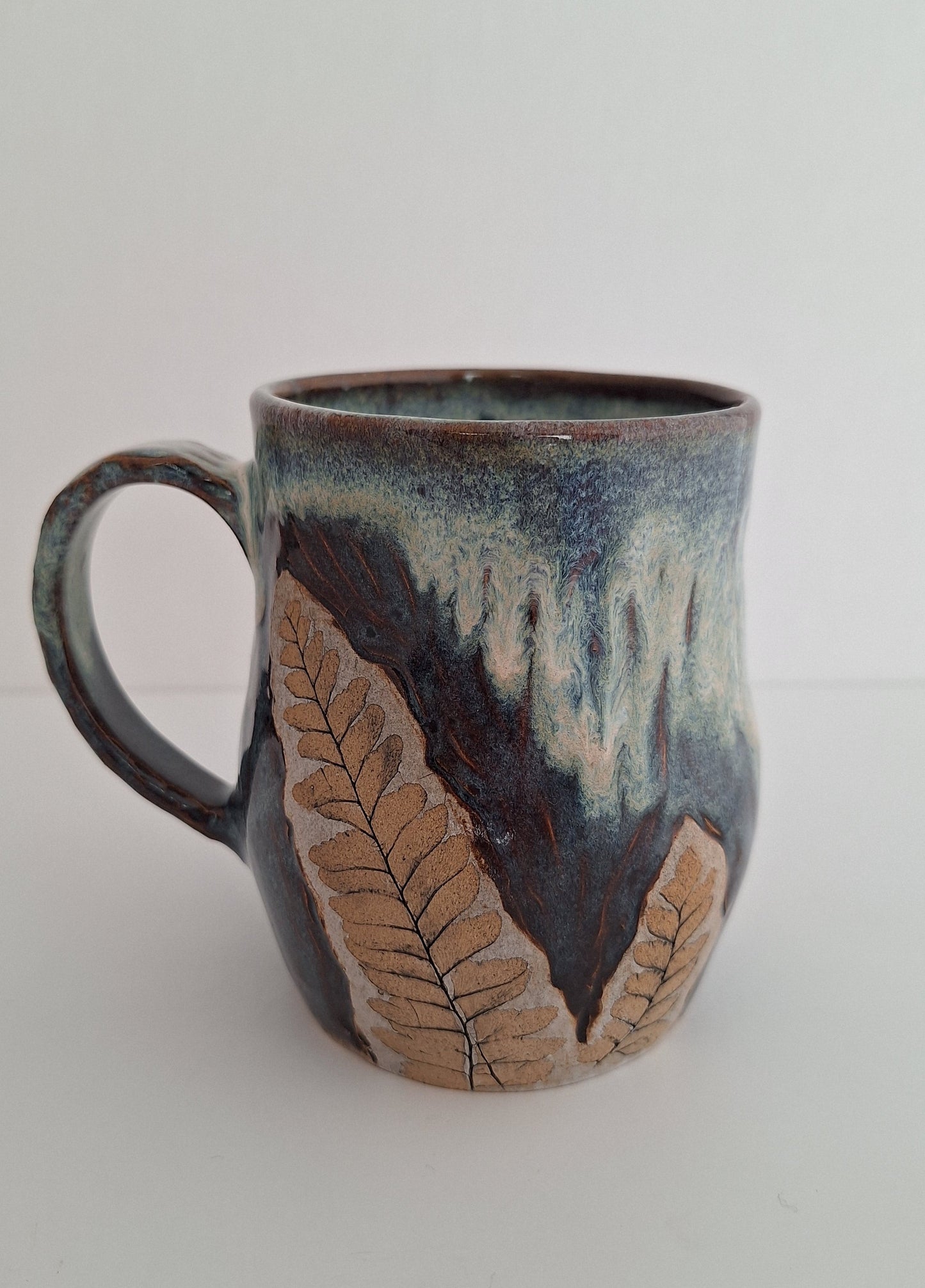 Hand Pressed Botanical Stoneware Mug – Maidenhair Fern, One of a Kind Handmade Mug