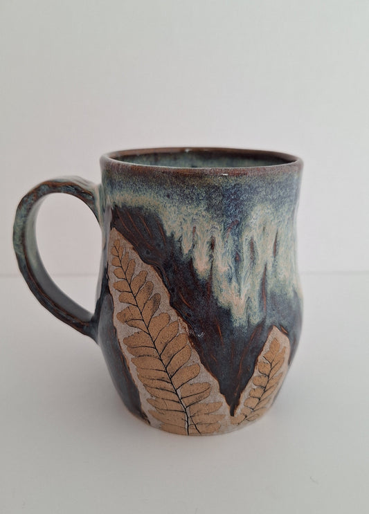 Hand Pressed Botanical Stoneware Mug – Maidenhair Fern, One of a Kind Handmade Mug