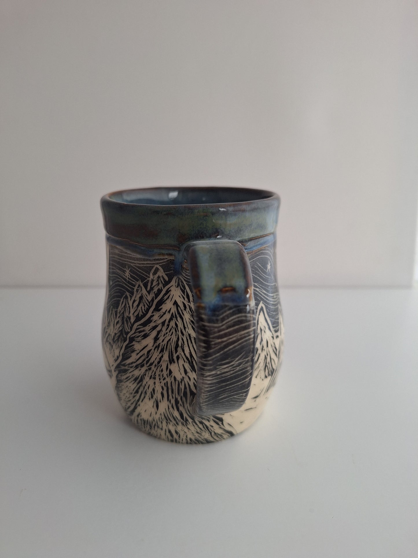 Hand-carved Snowy Cabin Mug
