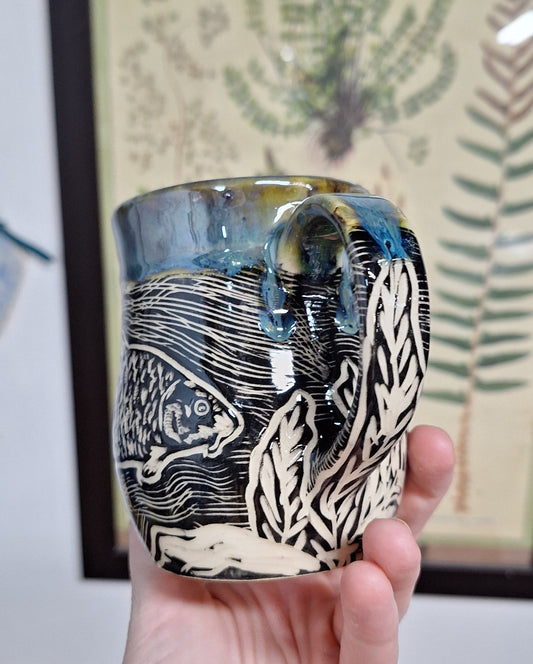 *RESERVED FOR JW* - Carp Mug - Hand carved / sgraffito