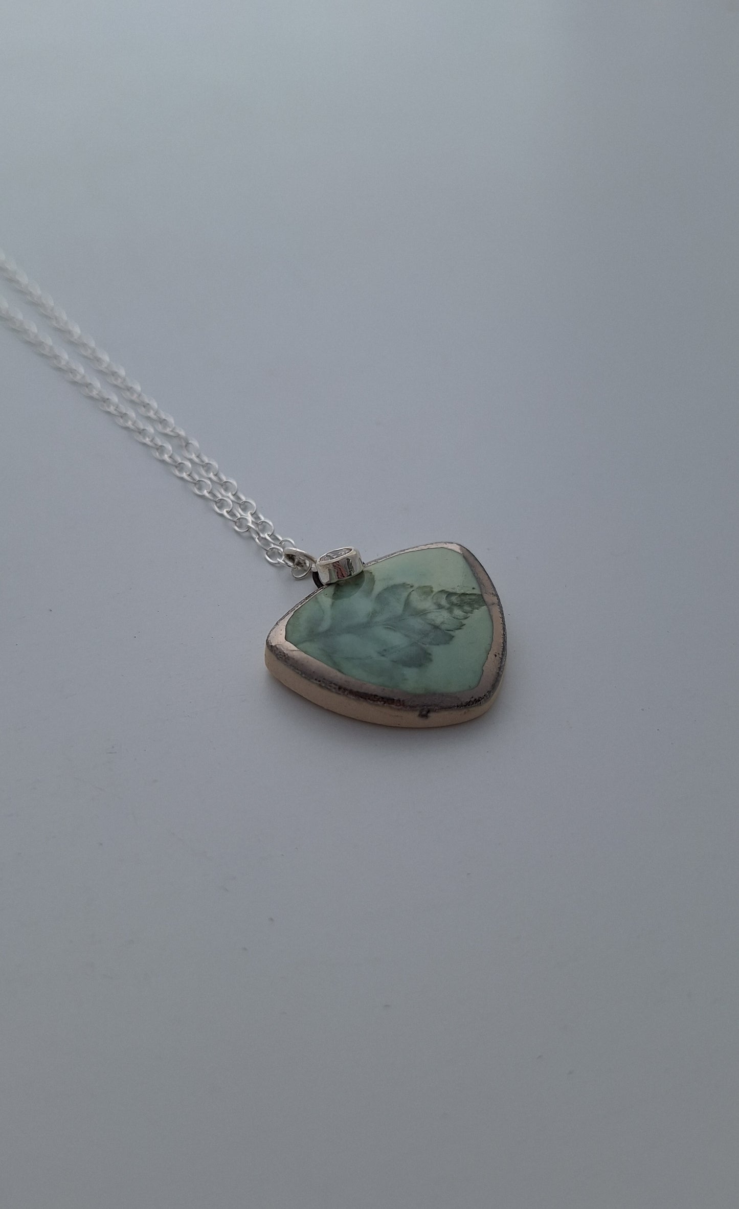 Turquoise Fern Necklace - Ceramic - Silver