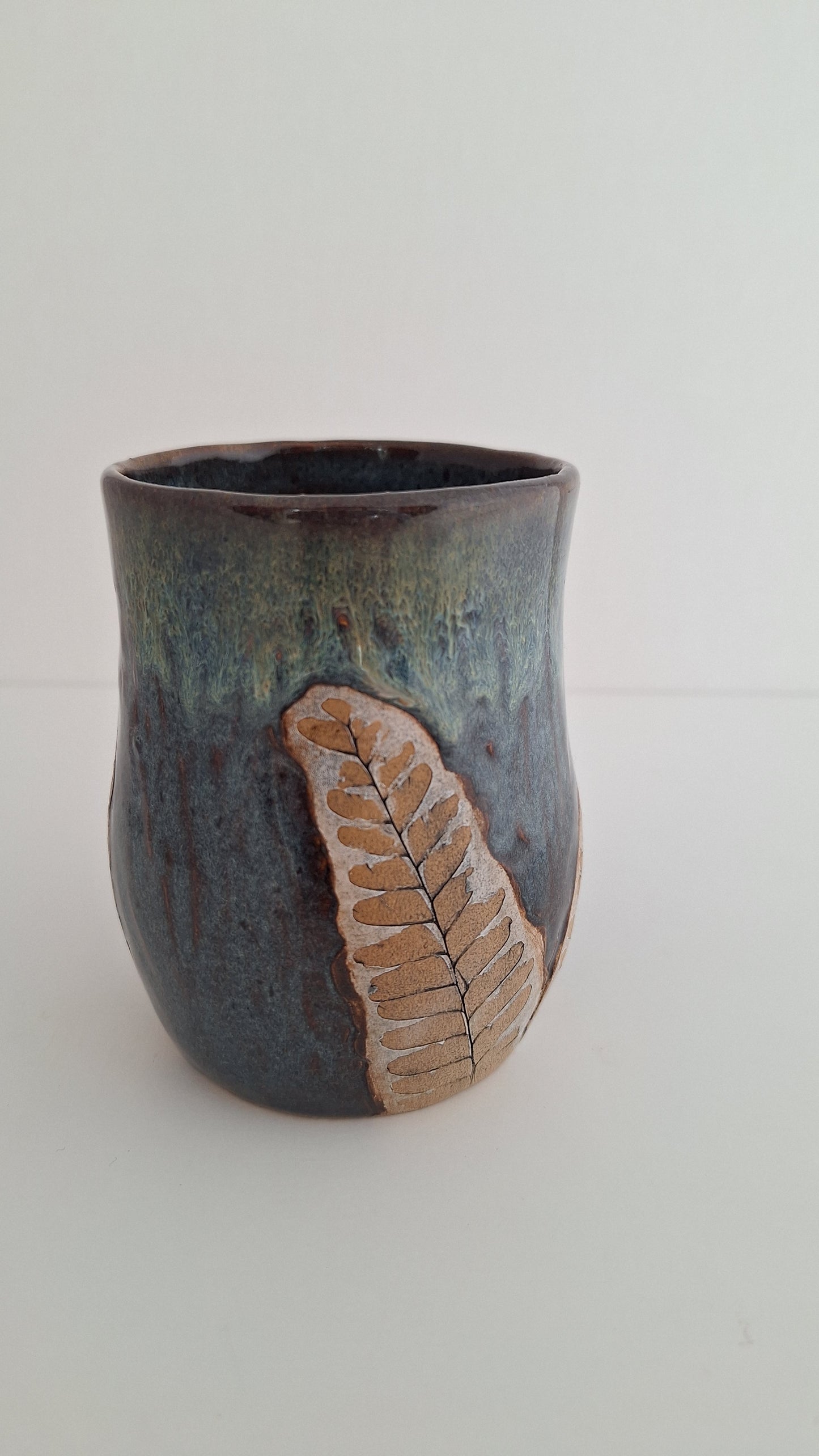 Hand Pressed Botanical Stoneware Mug – Maidenhair Fern, One of a Kind Handmade Mug