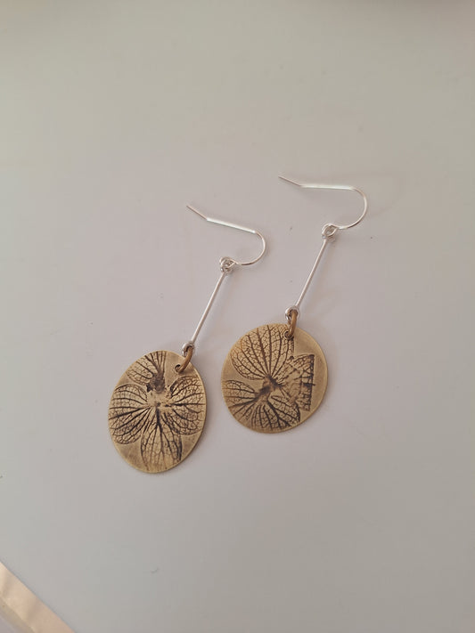 Pressed Hydrangea Brass Earrings — Botanical Imprint