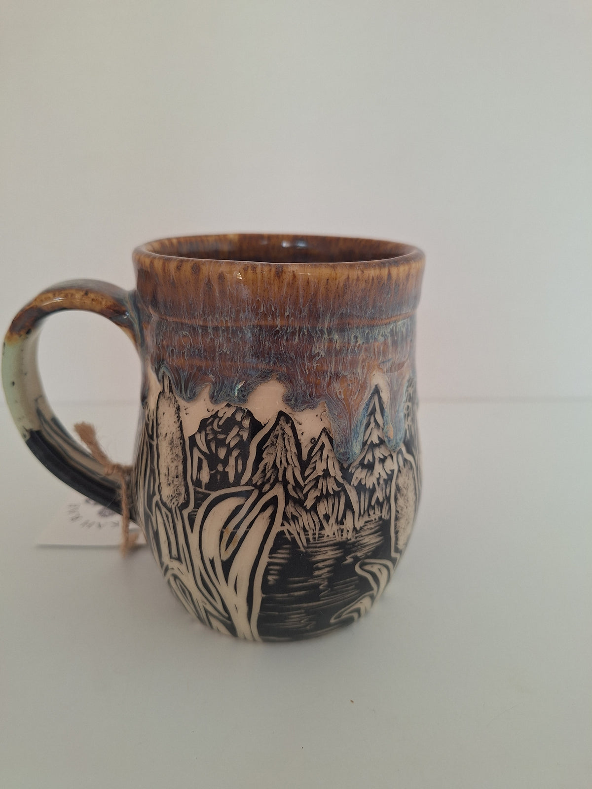 Boathouse Mug - Hand Carved Botanical Stoneware - Sgraffito