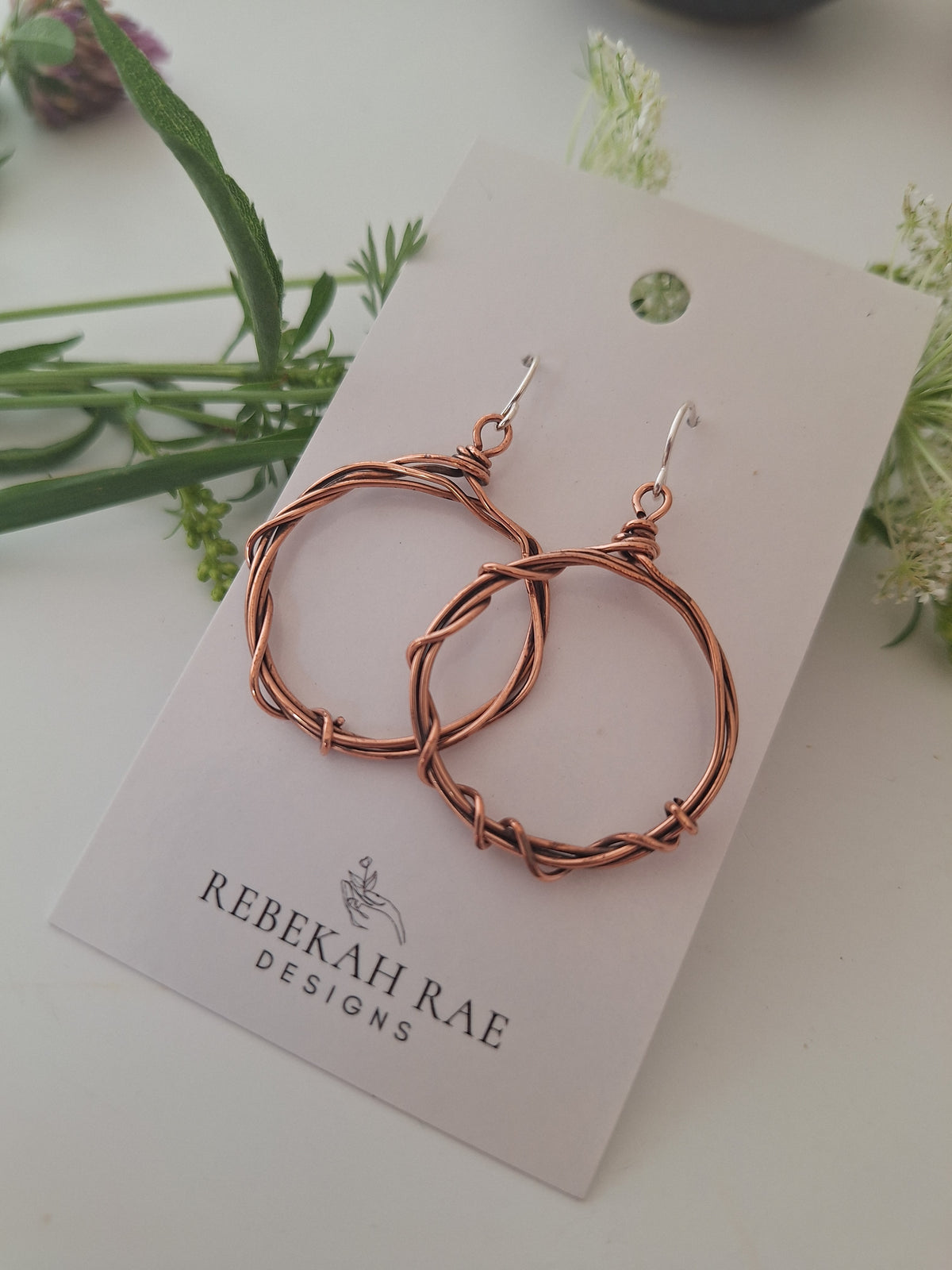Hammered Hoop Earrings Copper