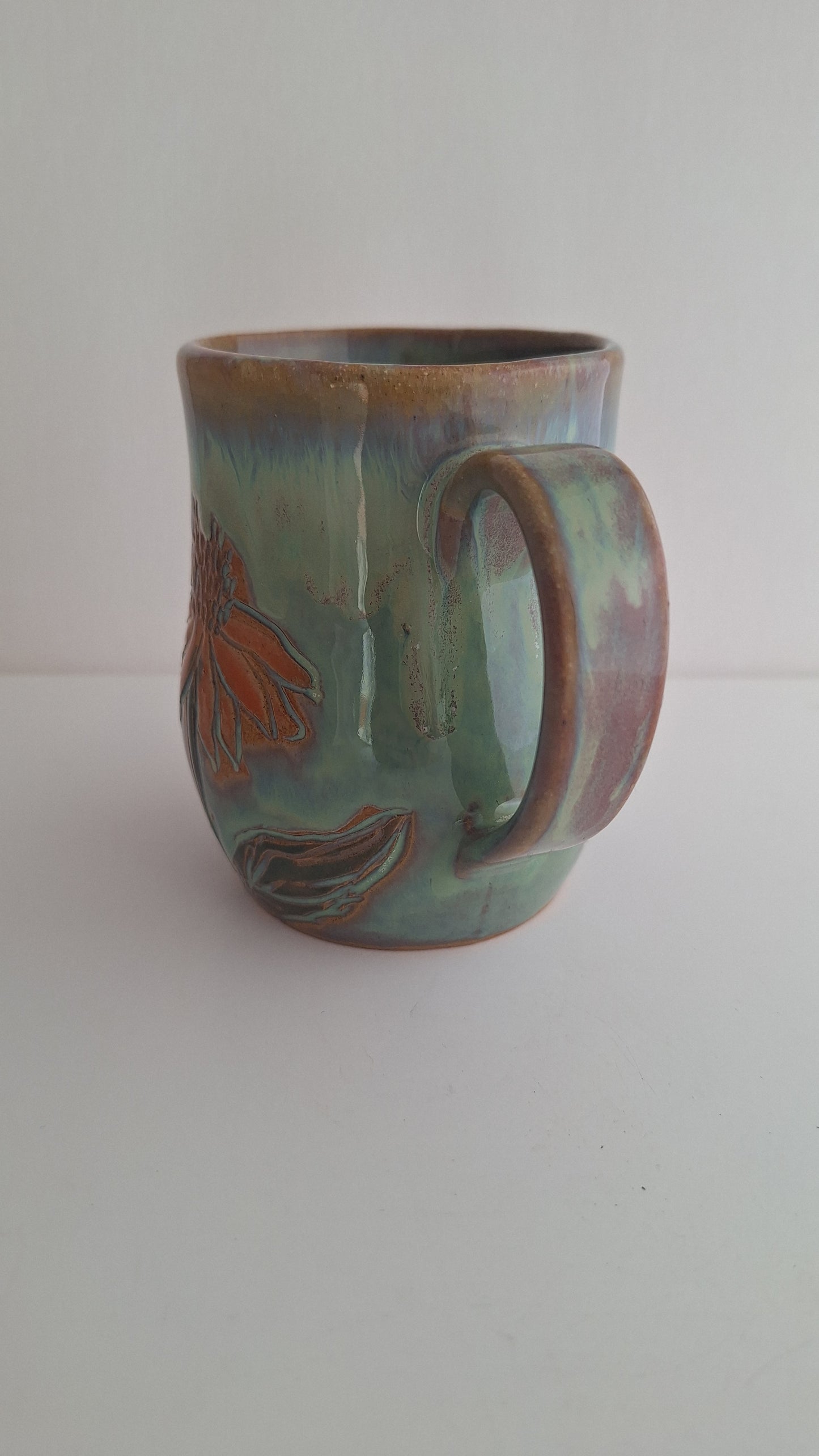 Hand Carved Botanical Stoneware Mug – Sunflowers - One of a Kind Sgraffito Mug