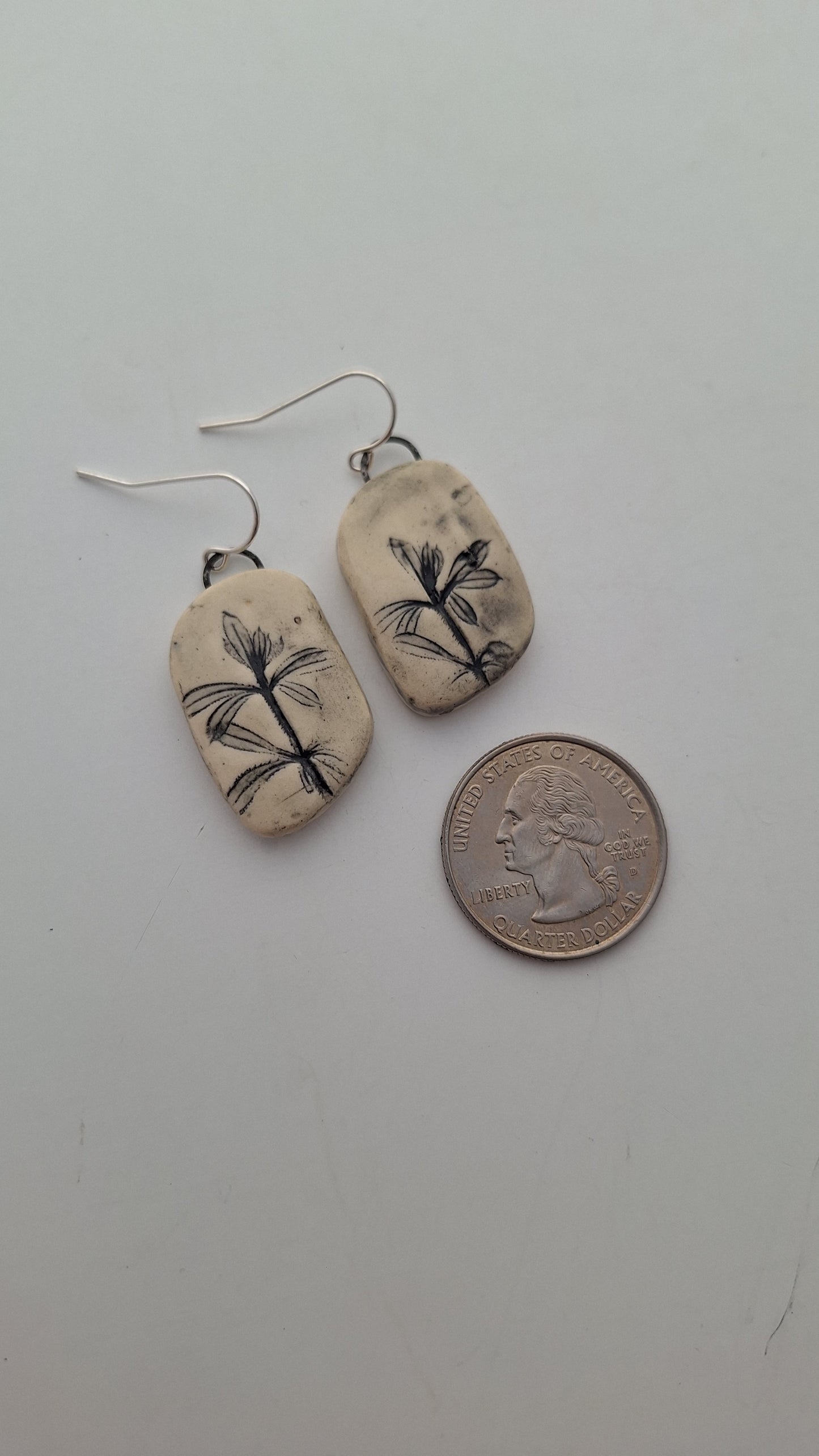 Botanical Stoneware Earrings – Sterling Silver Ear Wires – One of a Kind