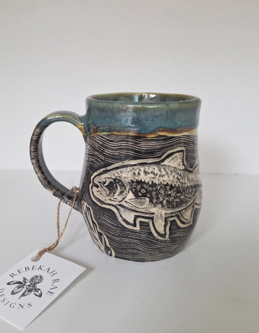 Trout Mug - Hand carved / sgraffito