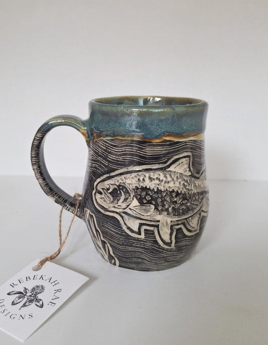 Trout Mug - Hand carved / sgraffito